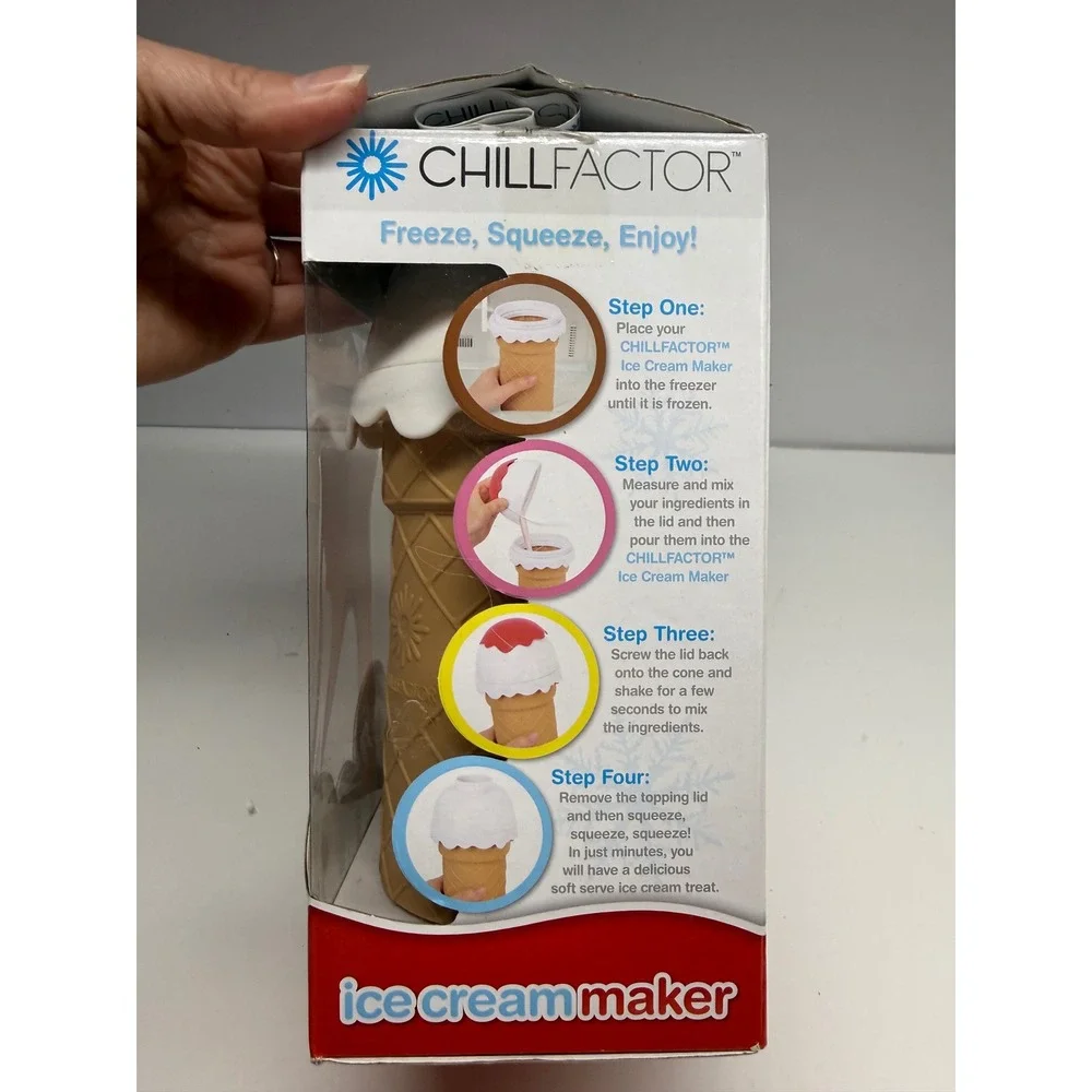 Chill Factor Ice Cream Maker Soft Serve Squeeze Cone Tan White New in Box